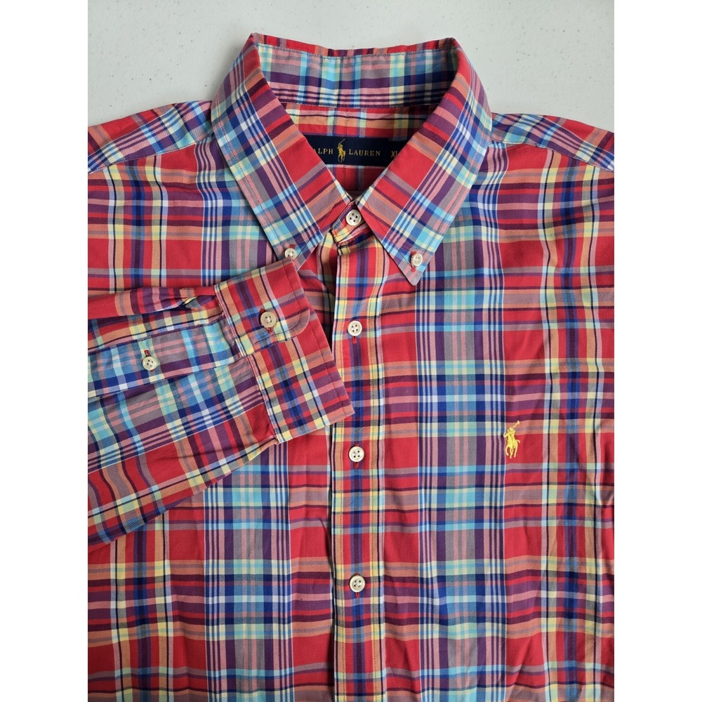 Ralph Lauren Mens XL Classic Fit Red Blue Purple Plaid Long Sleeve Button Down